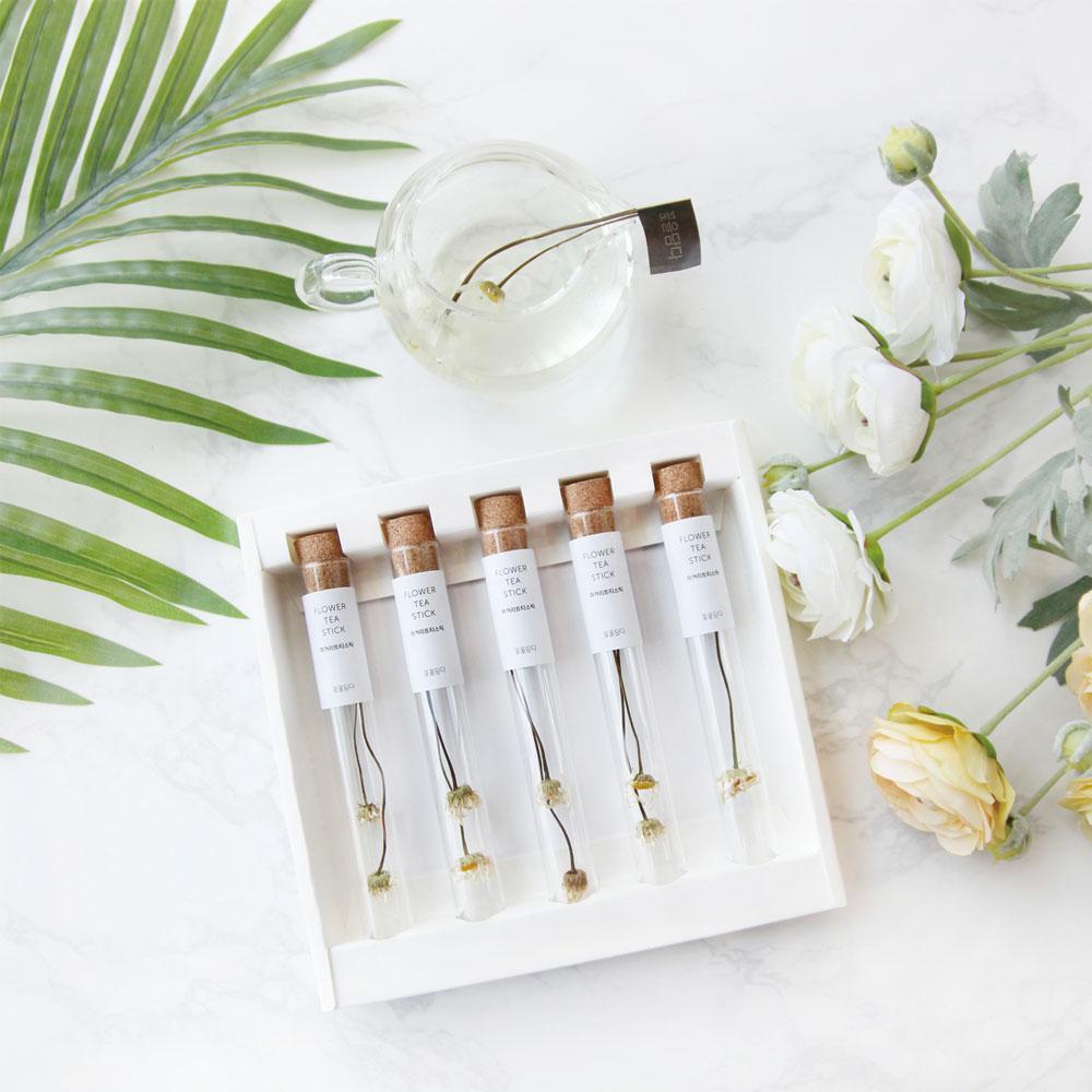 Simple and high-end design Marguerite flower tea stick 5pc set (made in Korea)