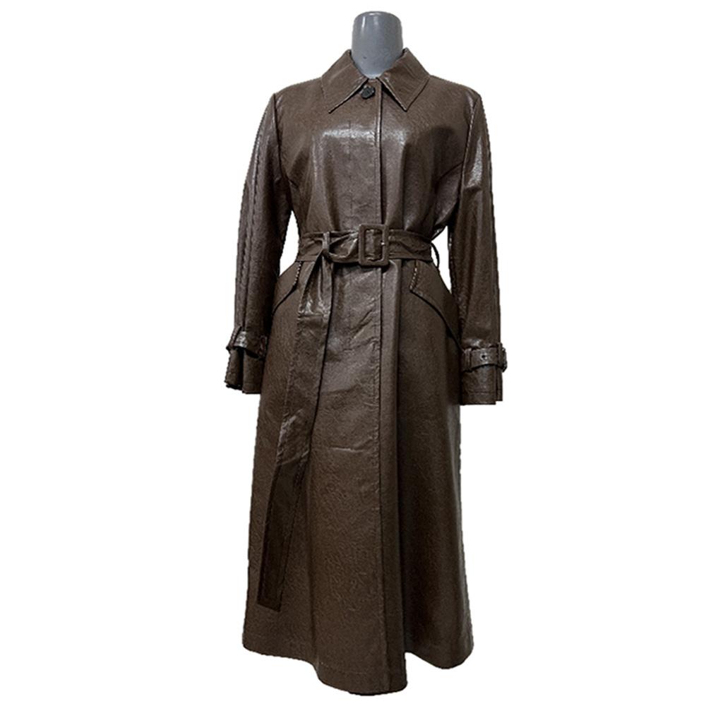 Single-breasted Trench Coat (FAKE LEATHER OPEN COLLAR BBY)