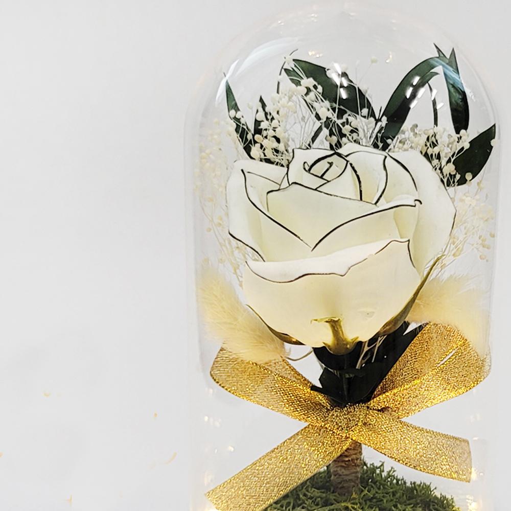 LED Monroe Rose Flower Glass Dome Mood Light White Rose
