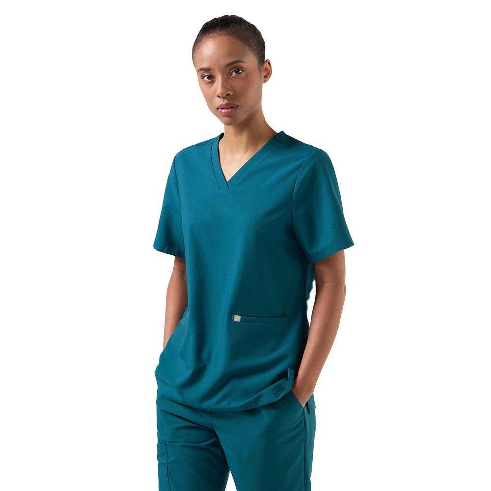 Women's-Double-Pocket-Scrub-Top-Ocean-Teal